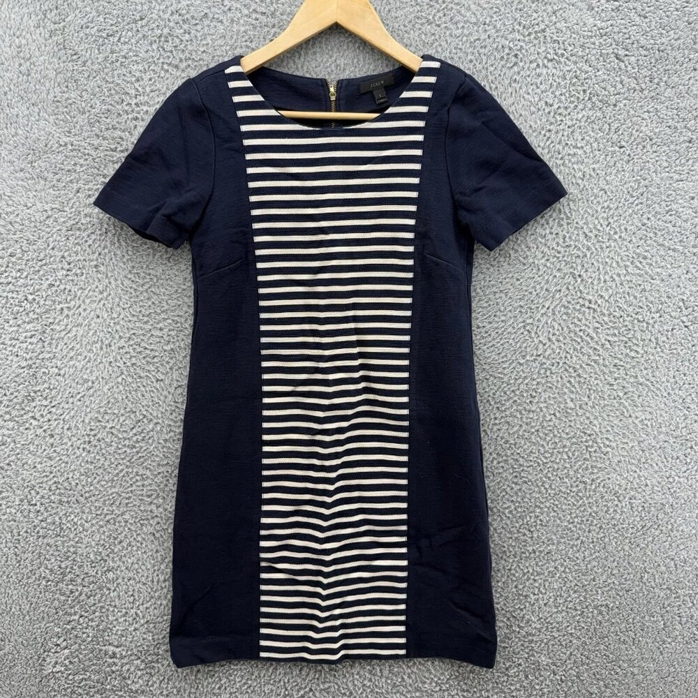 J. Crew Tank Midi Dress Navy Blue White Shift Gallery Short Sleeve Women Size 2